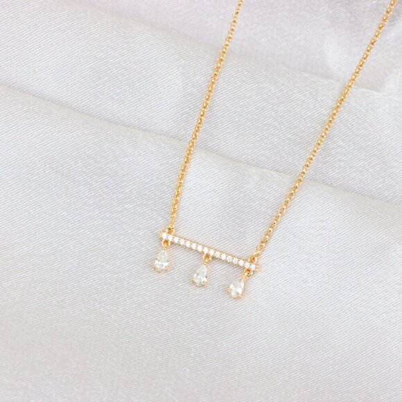 "Elegant Rose Gold Necklace with Three Dangling Teardrop Charms, XPNL1878 - Picture 13 of 13